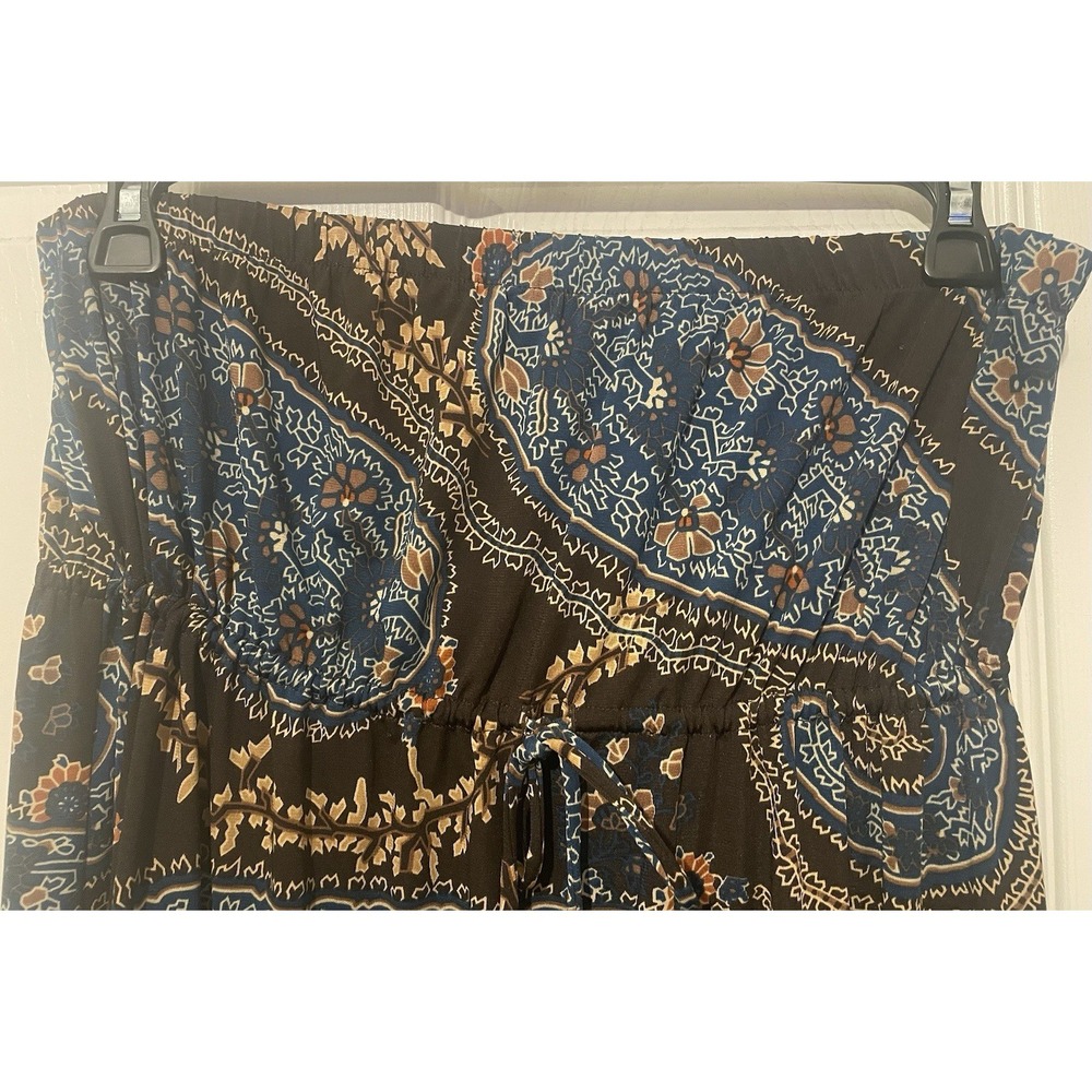 Allen‎ B By Allen Schwartz Maxi Dress L Paisley Boho Blue Tie Waist Stretch - Picture 3 of 6
